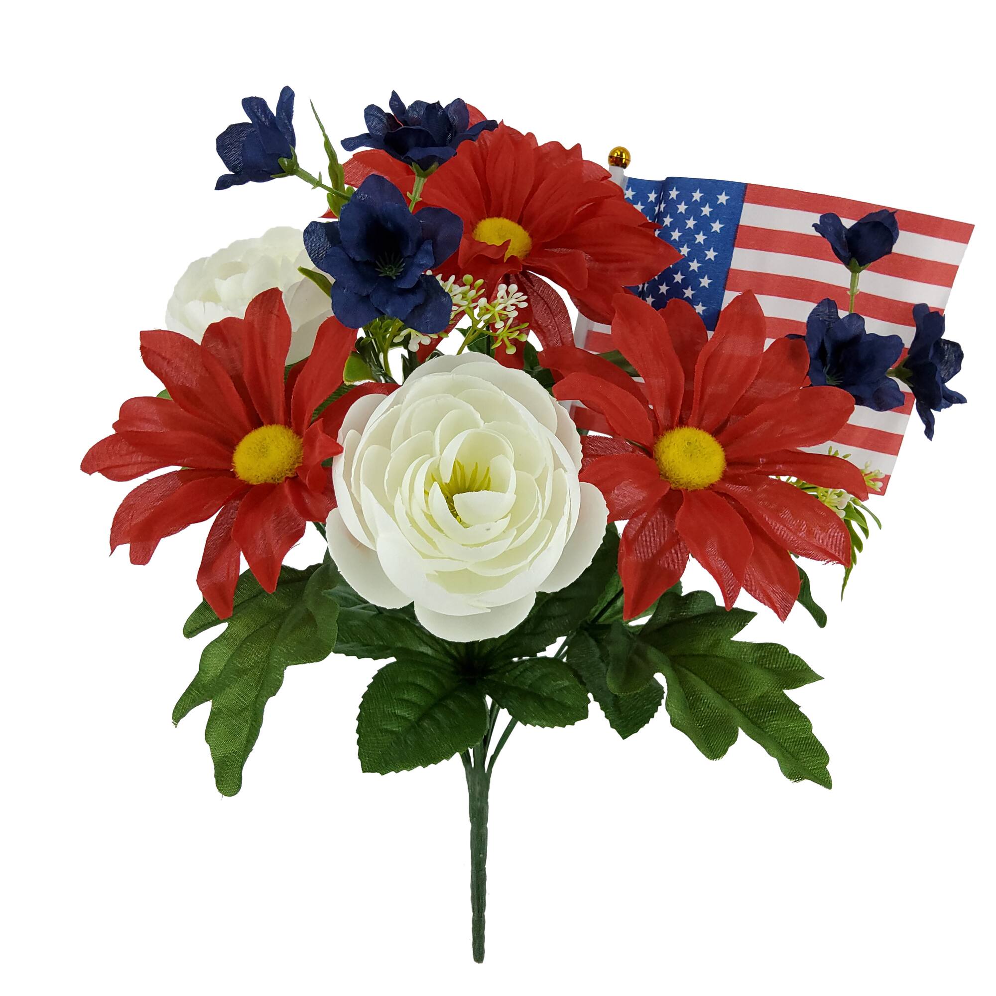15" Zinnia & Ranunculus Mix with Flag Bush by Celebrate It™